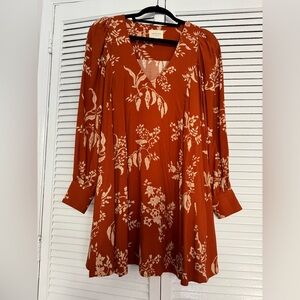 Sezane Terracotta Floral Long Sleeve Dress